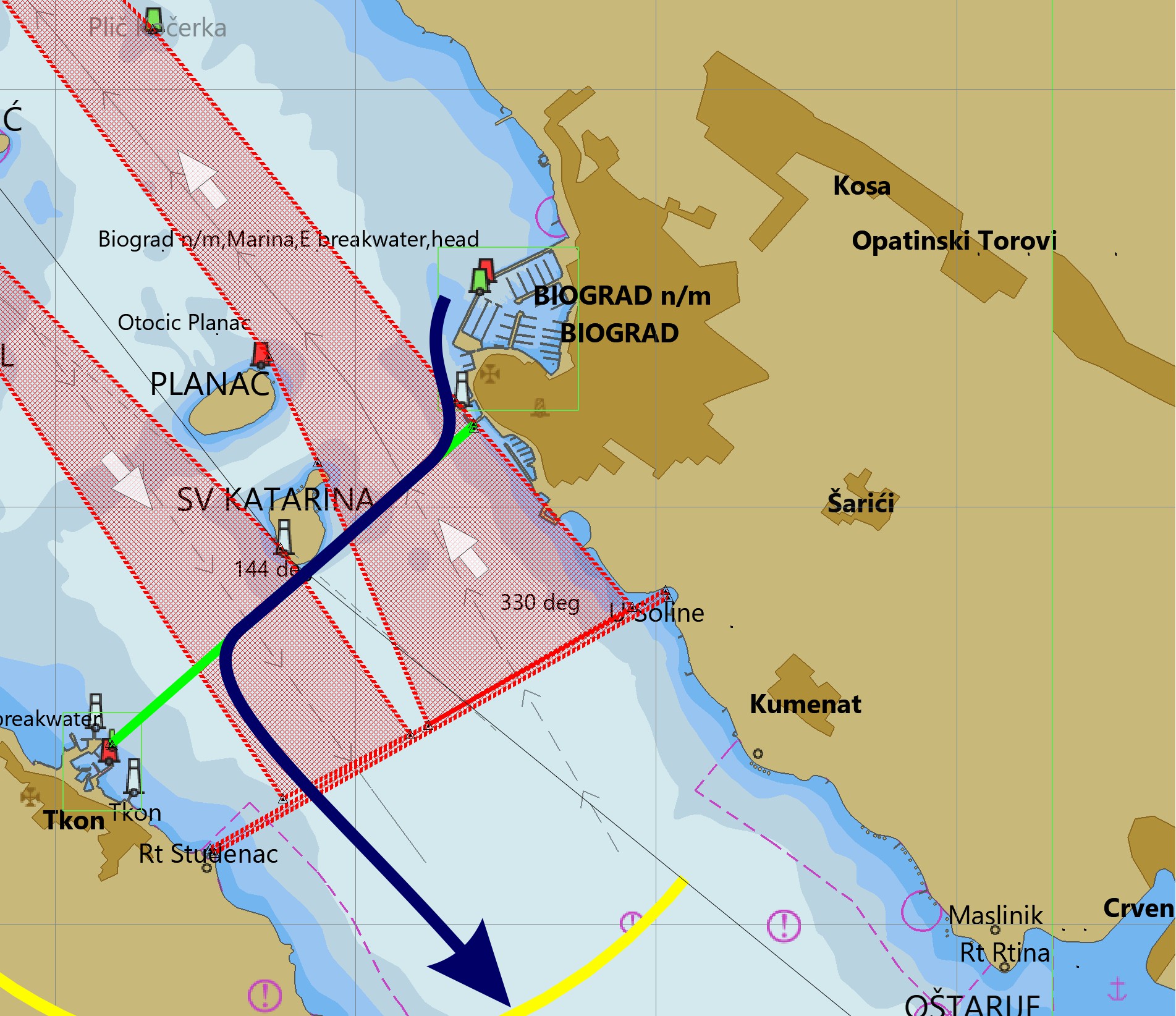 Wyjście z portu Biograd n/m w kierunku południowym